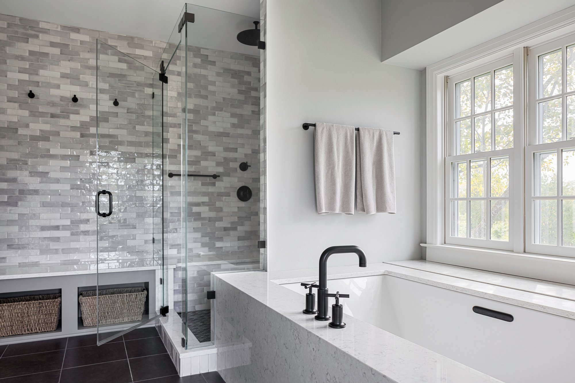 Glass Shower and Large Tub in Bathroom Remodel